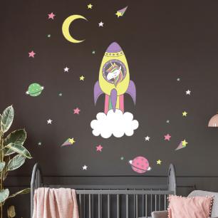 Wall decals unicorn and his rocket in space