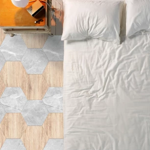 Wall marble and light wood hexagons floor non-slip