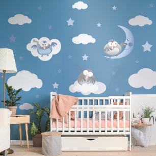 Brds and moon up there in the sky wall decal