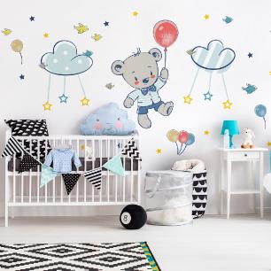 Teddy bear and balloons flying in the clouds stickers