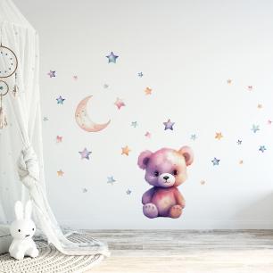 Wall decals teddy bear stars with moon watercolors