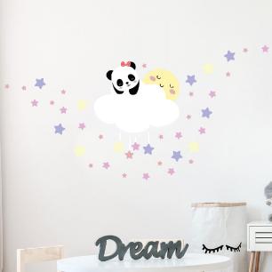 Adesivo bambina panda sul cloud e 50 stelle