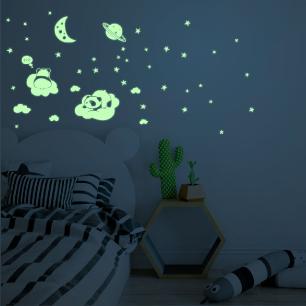 Wall decal Glow in the dark 50 stars and 2 sleeping panda