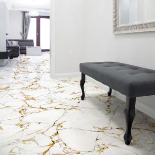Adesivo pavimento in marmo bianco e oro antiscivolo