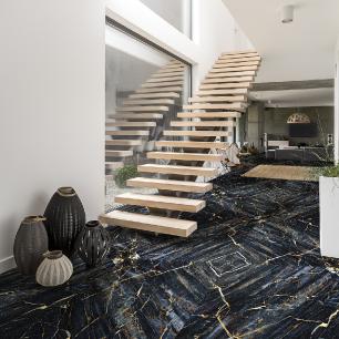 Wall sticker black marble floor with non-slip golden lines