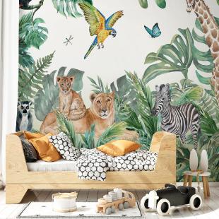 Papier peint panoramique jungle préencollé animaux de la savane H 250 x L  240 cm – PAPIER PEINT PAPIER PEINT PANORAMIQUE JUNGLE - Ambiance-sticker