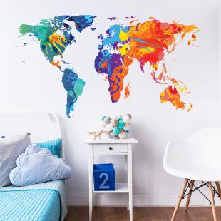 Sticker carte du monde design aquarelle – Stickers STICKERS VILLES