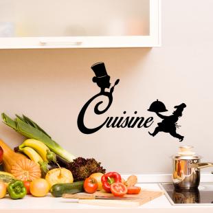 2 pcs Cuisine Décoration Stickers muraux Stickers Cuisine du Chef français  de Mur de Vinyle Autocollants
