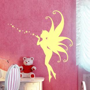 Bébé fille chambre Decor sticker mural fée w / soufflant étoiles
