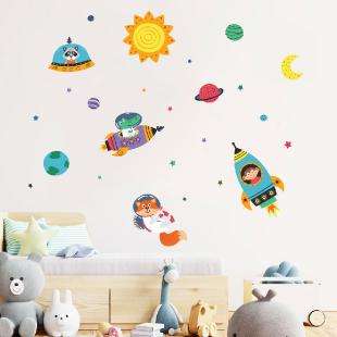 Espace de plafond Autocollants muraux Système solaire Galaxy Décalcomanies  murales pour enfants Chambre Garçons Salon Décoration -bleu
