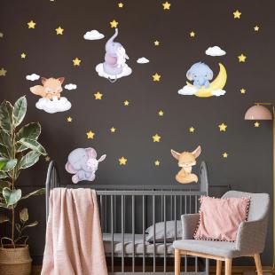Stickers muraux enfants - Decoration chambre bébé - Sticker mural chambre  enfant - Autocollant mural animaux de la jungle dans les bois - H90 x L60 cm