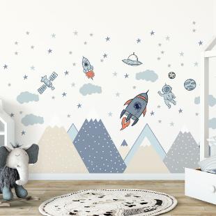 Sticker géant fresque paysage montagne - Adhésif décoration enfant XXL
