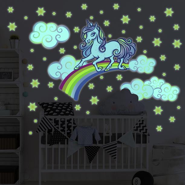 297 Glow Stickers muraux licorne réalistes phosphorescents PSC