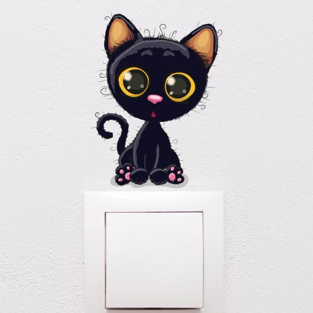 Sticker Tête de Chat avec texte Miaou - Décoration murale chambre enfant