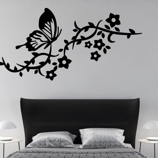 Hongchun Un Ensemble de Stickers Muraux Fleur Papillons Noirs Creative Sticker  Mural Amovible Déco Autocollants pour Chambre Salon Décoration 