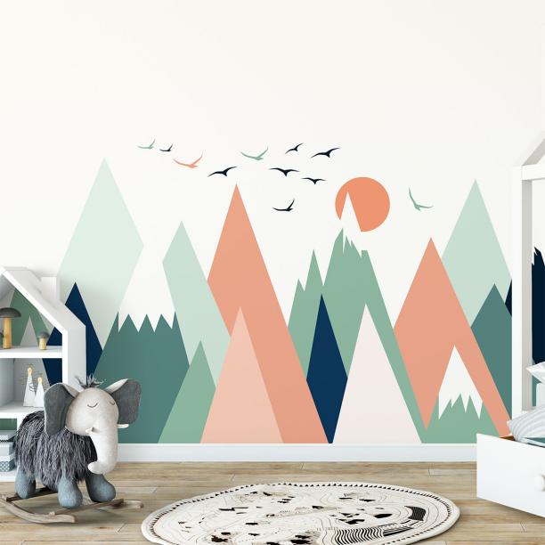 Vinilo niño escandinavo de montaña jika - adhesivo de pared - revestimiento  sticker mural decorativo - 70x105cm