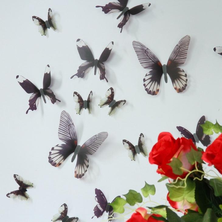 Stickers muraux  - Papillons 3D noirs - 18 stickers papillons 3D fidèle à la vie - ambiance-sticker.com