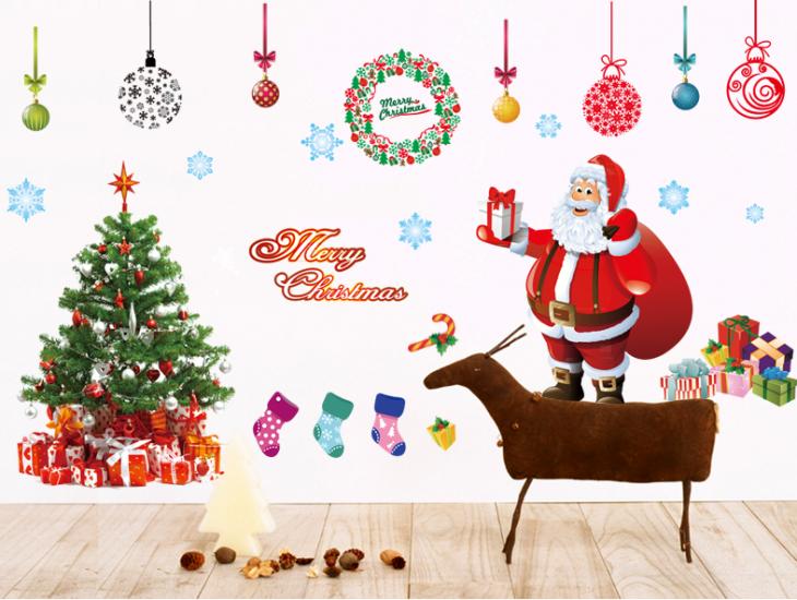 Stickers décoratifs pour Noël - Sticker Père Noël, sapin et boules de Noël - ambiance-sticker.com