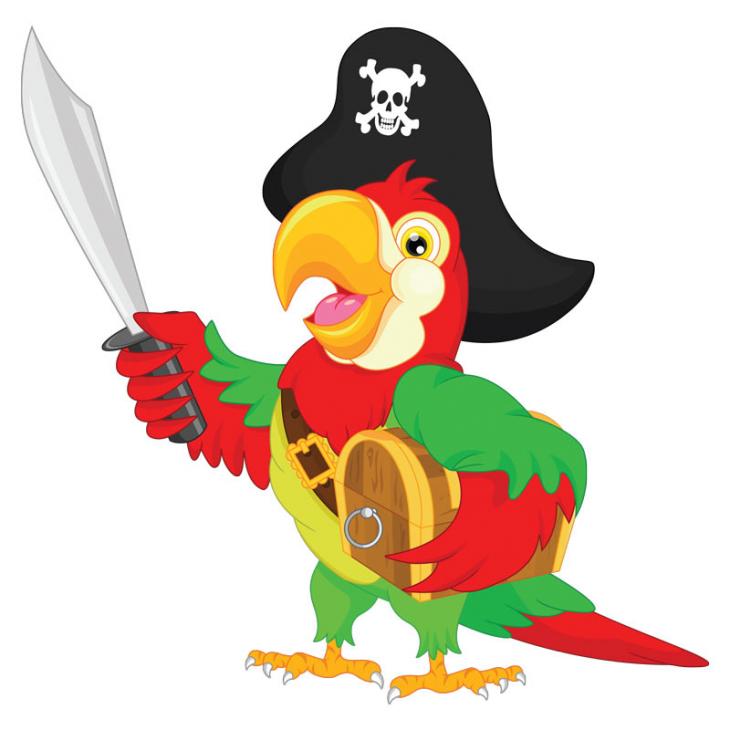 Stickers muraux enfants - Sticker pirate un perroquet et son trésor - ambiance-sticker.com