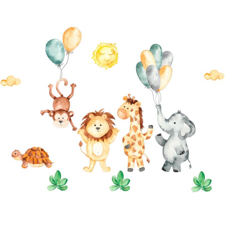 Stickers muraux Animaux - Stickers animaux de la jungle et les ballons volants - ambiance-sticker.com