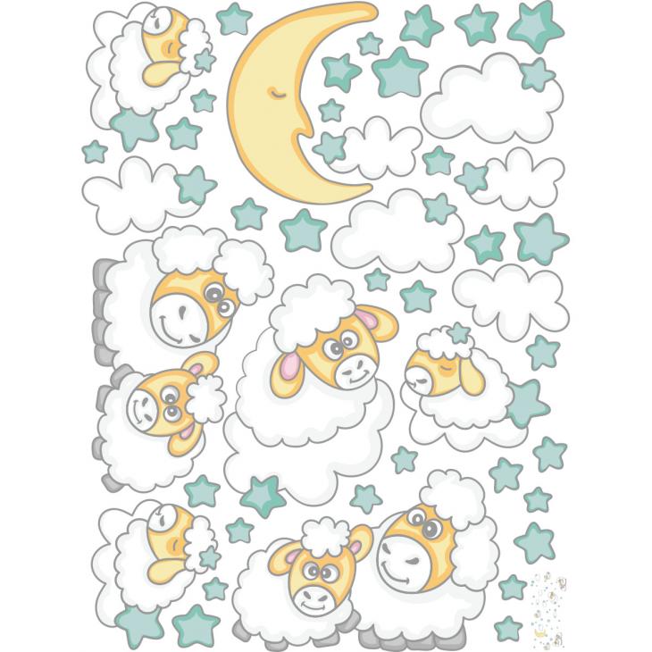 Stickers muraux pour les enfants - Stickers moutons veilleurs de sommeil - ambiance-sticker.com