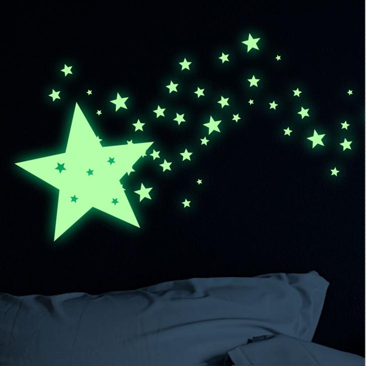 Stickers muraux phosphorescent - Stickers phosphorescents étoiles filantes - ambiance-sticker.com