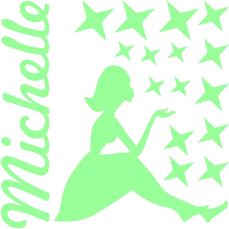 Stickers muraux prénom - Sticker Petite fille et les étoiles - ambiance-sticker.com