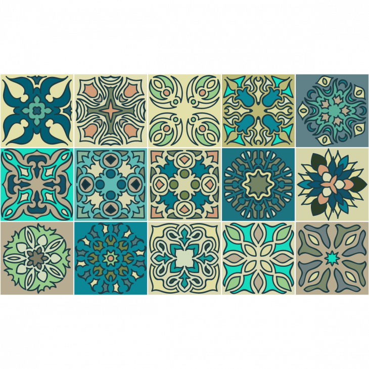 stickers carreaux de ciment - 15 stickers carrelages azulejos Sumatra - ambiance-sticker.com