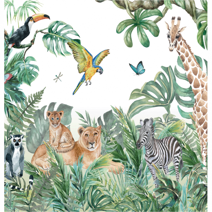 Papier peint panoramique pré-encollé - Papier peint panoramique jungle préencollé animaux de la savane H 250 x L 240 cm - ambiance-sticker.com