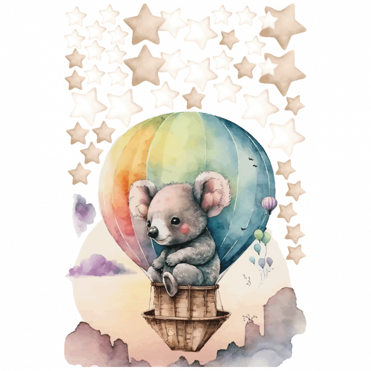 Stickers enfant animaux - Sticker koala en montgolfière aquarelle - ambiance-sticker.com