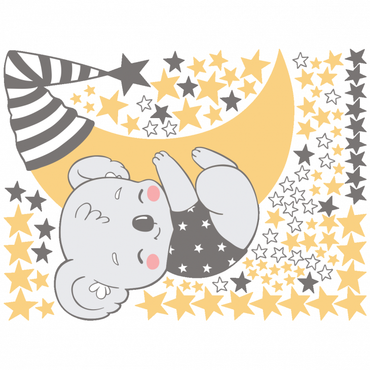 Stickers muraux prénom - Sticker koala sur la lune + 100 étoiles - ambiance-sticker.com