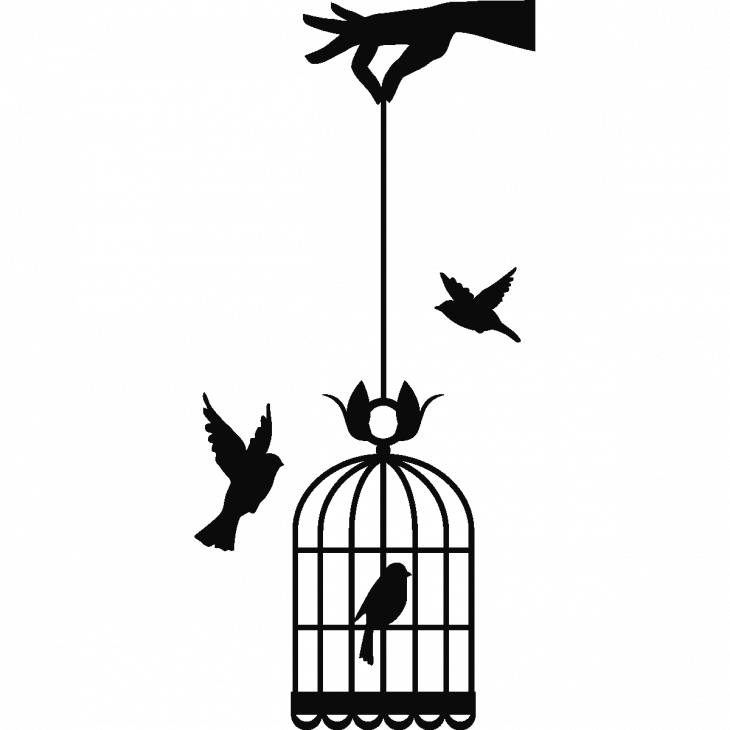 Stickers muraux Animaux - Sticker main tenant cage à oiseaux - ambiance-sticker.com