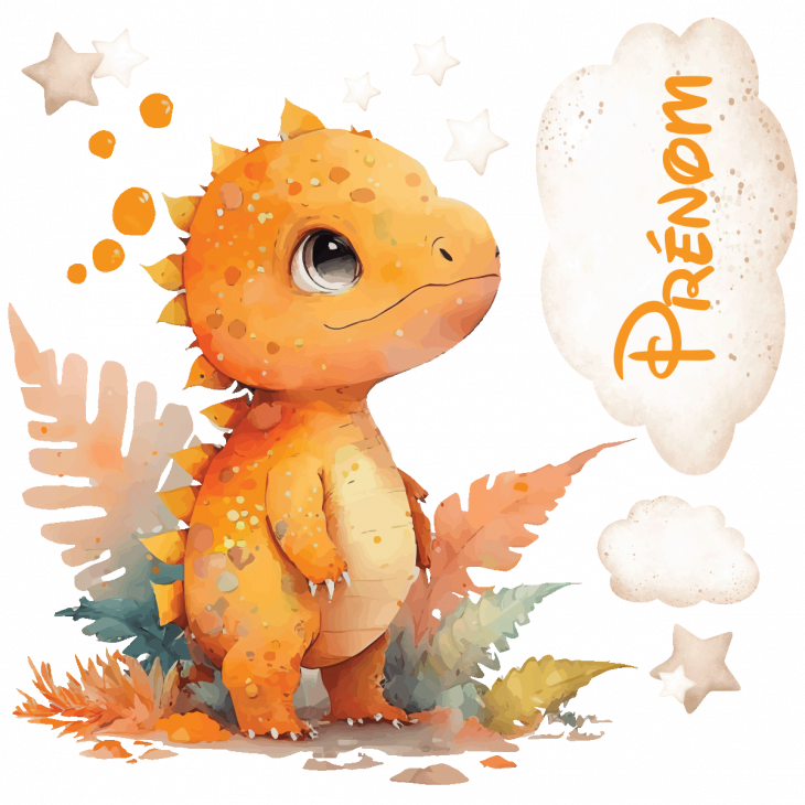 Stickers muraux prénom - Sticker prénom personnalisé bébé dinosaure orange - ambiance-sticker.com