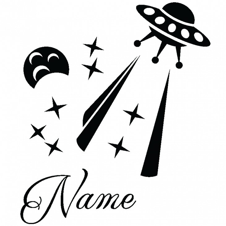 Stickers muraux prénom -Sticker prénom personnalisable Vaisseau spatial extraterrestre - ambiance-sticker.com
