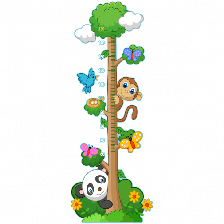 Stickers muraux pour les enfants - Sticker toise panda, singe et les papillons - ambiance-sticker.com