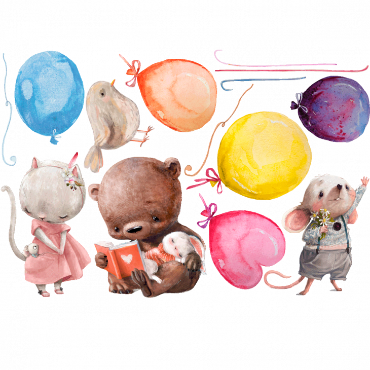 Stickers muraux Animaux - Stickers animaux aquarelle avec ballons - ambiance-sticker.com