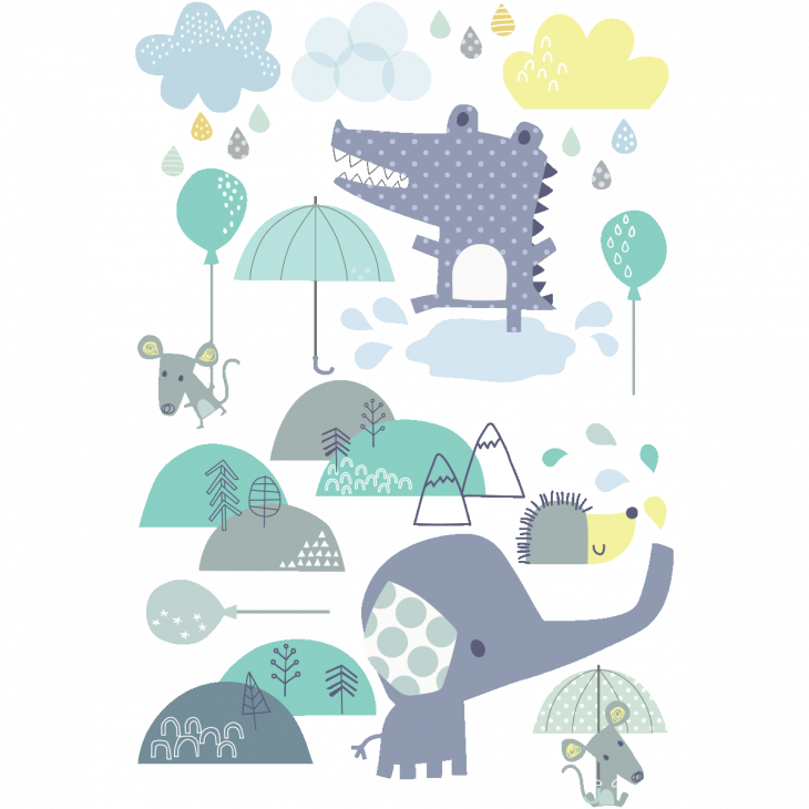 Stickers muraux Animaux - Stickers animaux et les parapluies magiques - ambiance-sticker.com