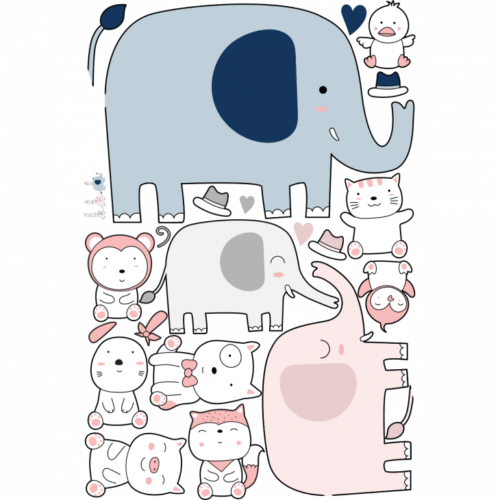 Stickers enfant animaux - Stickers animaux famille des éléphants et ses amis - ambiance-sticker.com