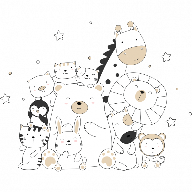 Stickers enfant animaux - Stickers animaux heureux ensemble beige - ambiance-sticker.com