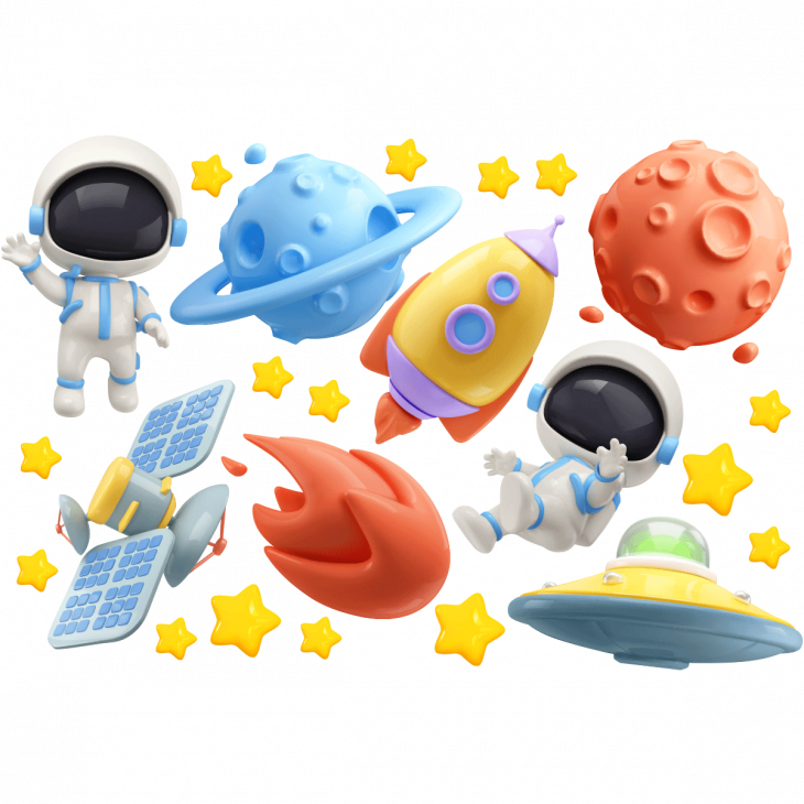 Stickers muraux espace - Stickers astronautes dans l'espace effet 3D - ambiance-sticker.com