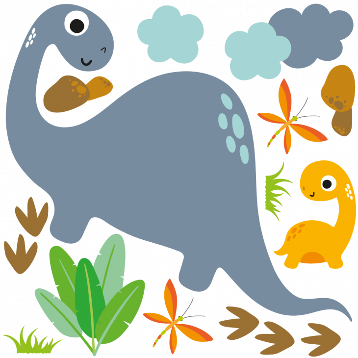 Stickers muraux pour les enfants - Stickers dinosaures maman et son petit - ambiance-sticker.com
