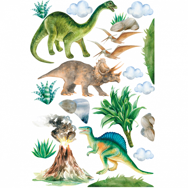 Stickers muraux dinosaures - Stickers dinosaures peints à l'acrylique - ambiance-sticker.com