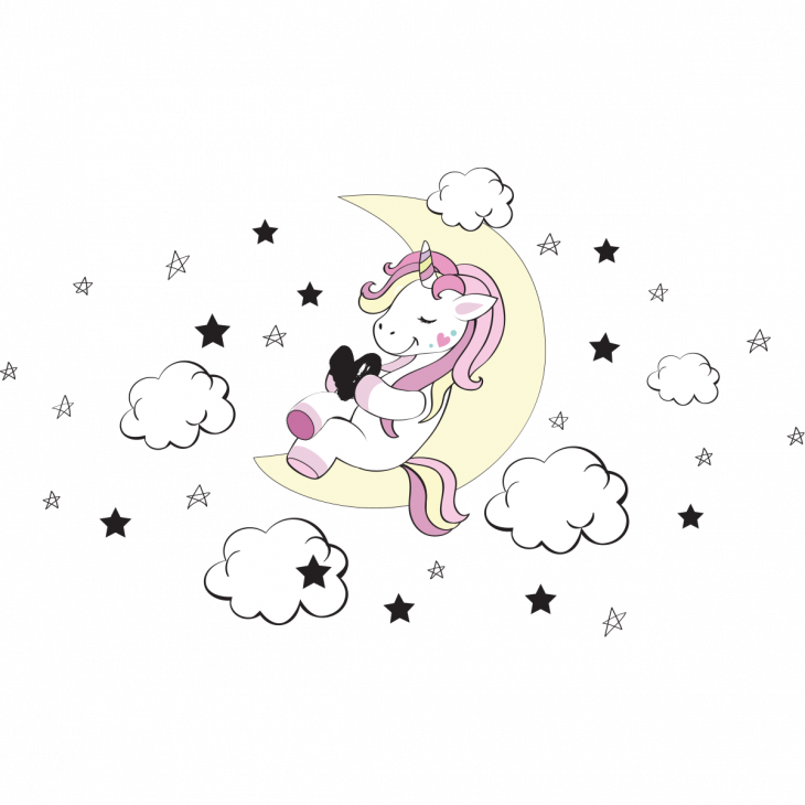 Unicorn wall decals - Wall decals moon and stars friend unicorn - ambiance-sticker.com