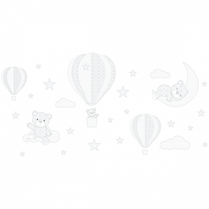 Stickers muraux Animaux - Stickers montgolfières et oursons dans le ciel - ambiance-sticker.com
