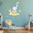 Adesivi murali nomi - Adesivo elefante e coniglio catturano le stelle + 110 stelle - ambiance-sticker.com