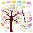 Adesivi murali per bambini - Adesivo bambino albero di primavera e uccelli - ambiance-sticker.com