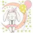Adesivi murali per bambini - Adesivos bambino coniglio seduto sulla luna e 30 stelle - ambiance-sticker.com