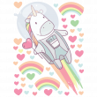 Adesivi murali Animali - Adesivo l'astronauta unicorno tra cuori e arcobaleno - ambiance-sticker.com