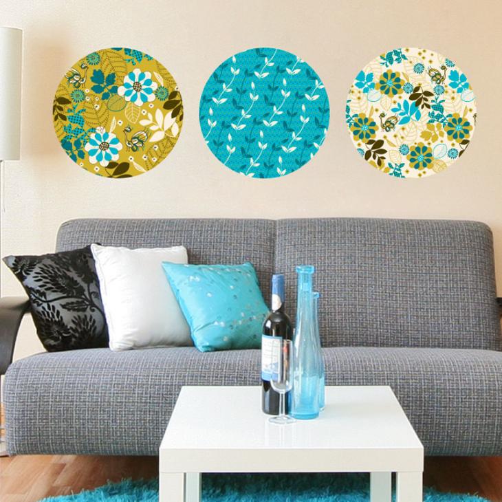 3 cerchi decorativi floreali tendenza blu - ambiance-sticker.com