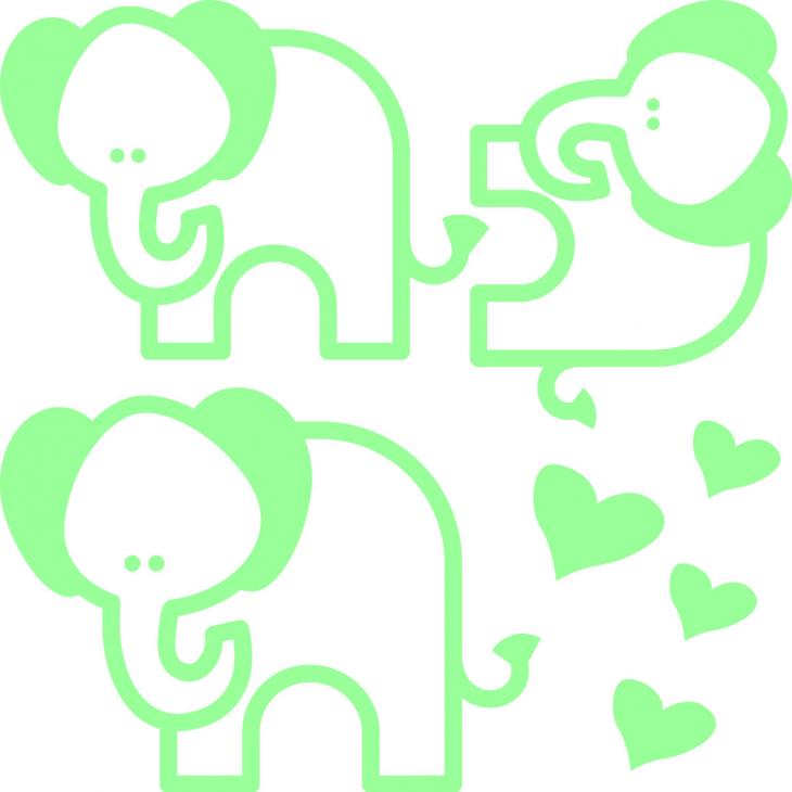 Adesivi fosforescente - Adesivo murali famiglia di elefanti - ambiance-sticker.com
